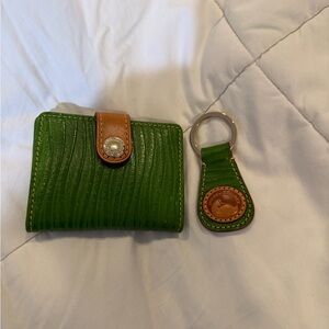 Dooney & Bourke Kelly Green Leather Wallet and Keychain Set